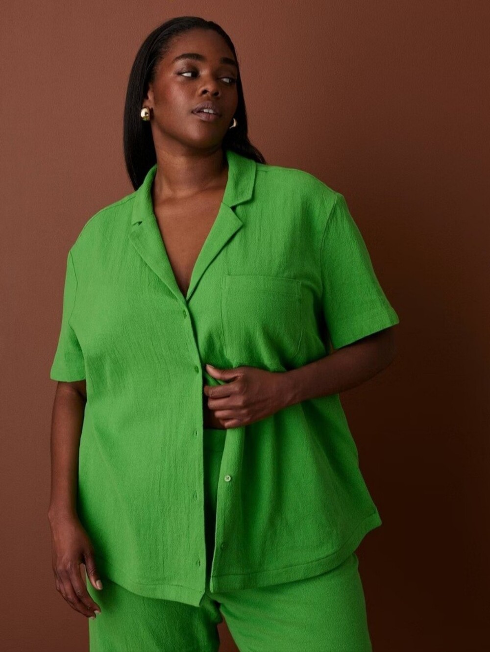 Women's Short Sleeve Oversized Button-Down Top - Rosie Assoulin x Target Green 1